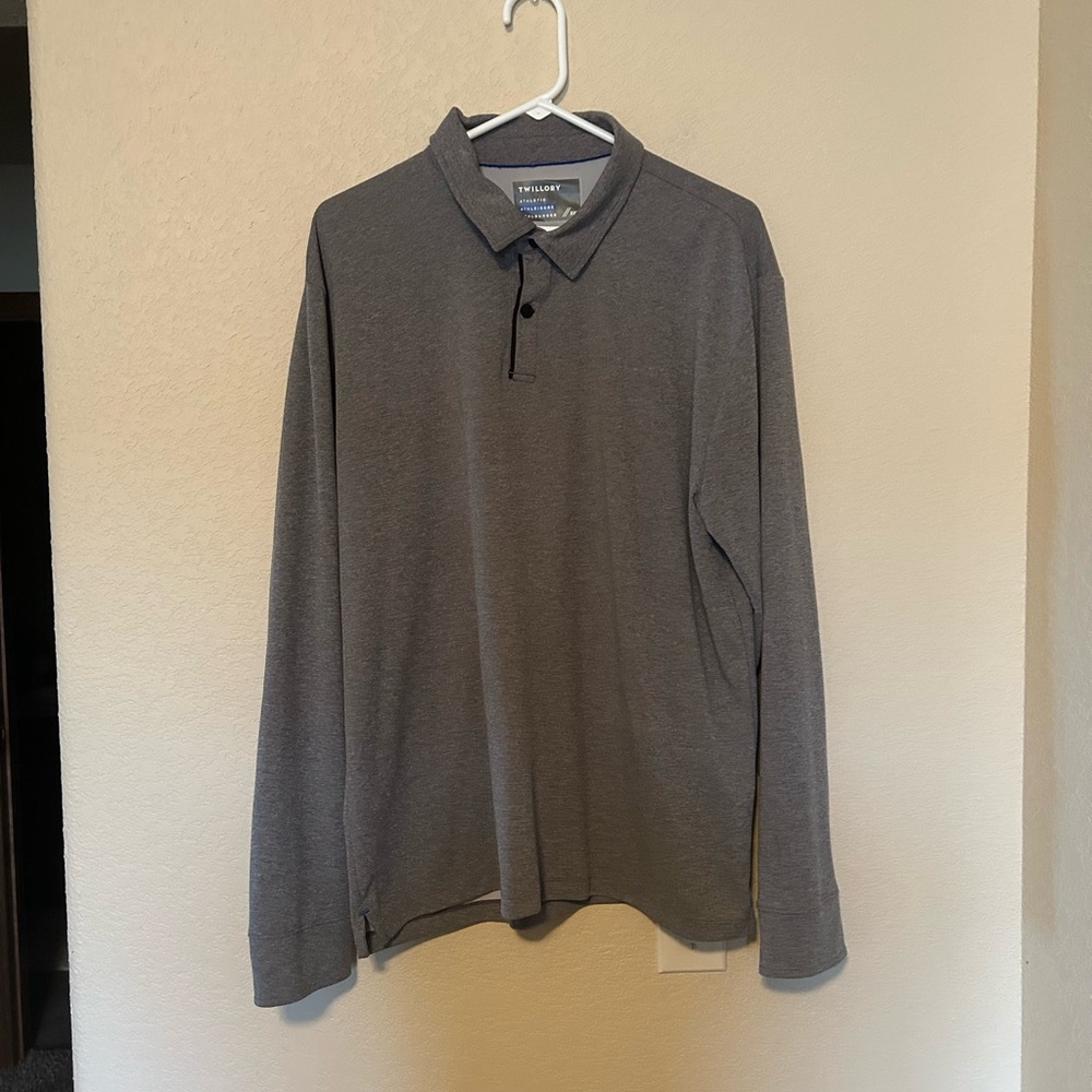 Twillory Men’s Long Sleeve Button Down Polo Solid Gray 2XL Athleisure